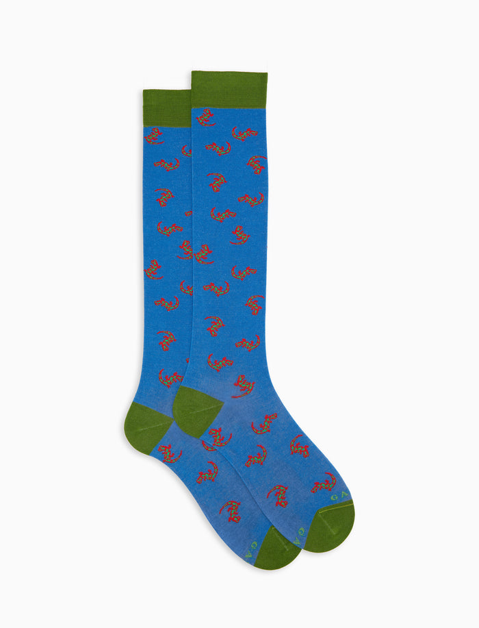 Calze lunghe uomo cotone fantasia geko su fondo azzurro - Gallo 1927 - Official Online Shop