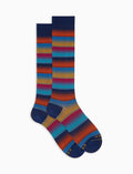 Calze lunghe uomo cotone fantasia righe di diverse dimensioni blu - Gallo 1927 - Official Online Shop