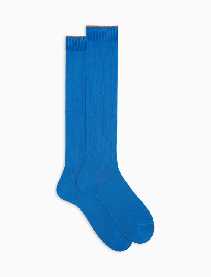 Calze lunghe uomo cotone costa tinta unita azzurro - Gallo 1927 - Official Online Shop