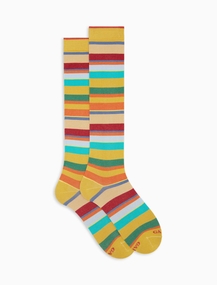 Calze lunghe uomo cotone righe multicolor giallo - Gallo 1927 - Official Online Shop