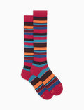 Calze lunghe uomo cotone leggero rosse righe multicolor