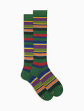 Calze lunghe uomo cotone leggero verdi righe multicolor