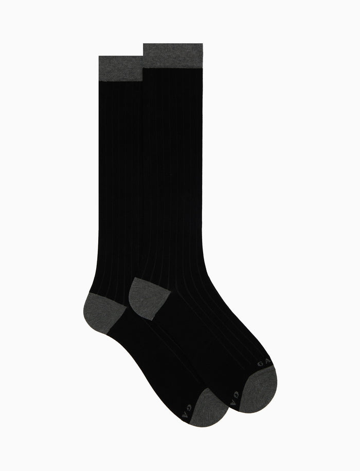 Calze lunghe uomo cotone nero tinta unita con contrasti - Gallo 1927 - Official Online Shop