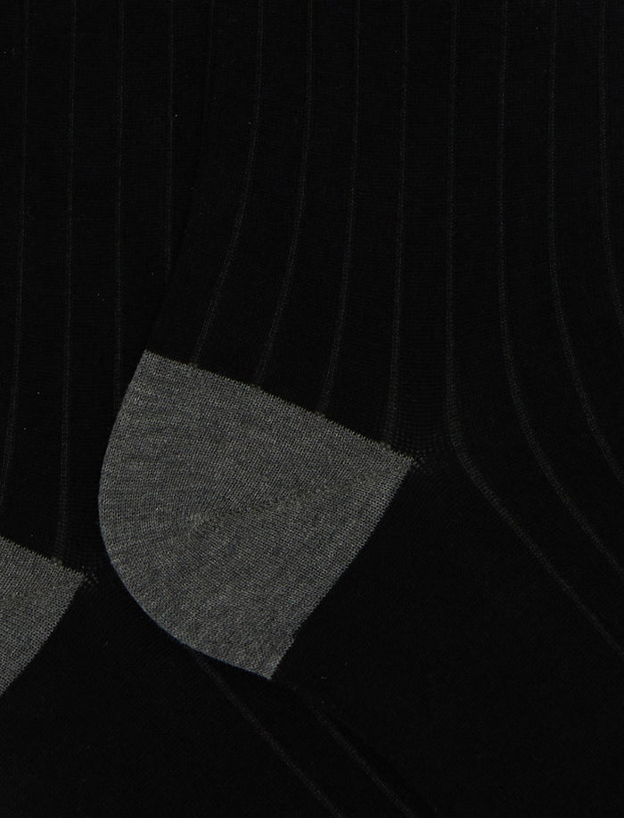 Calze lunghe uomo cotone nero tinta unita con contrasti - Gallo 1927 - Official Online Shop