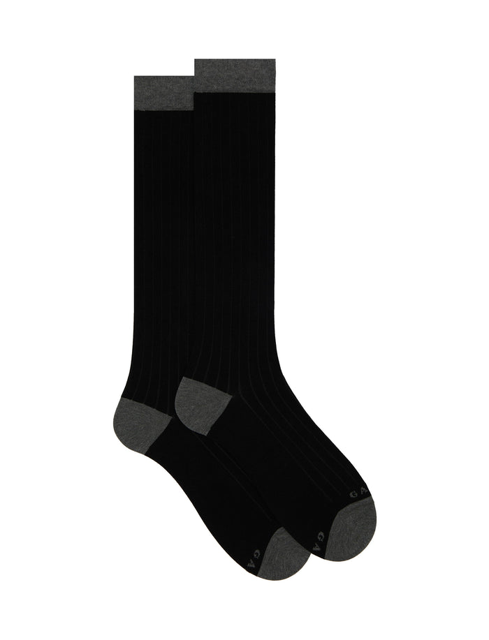 Calze lunghe uomo cotone nero tinta unita con contrasti - Gallo 1927 - Official Online Shop