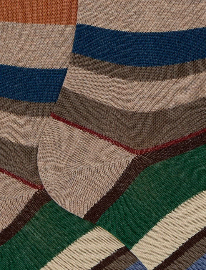 Calze lunghe uomo cotone righe multicolor beige - Gallo 1927 - Official Online Shop