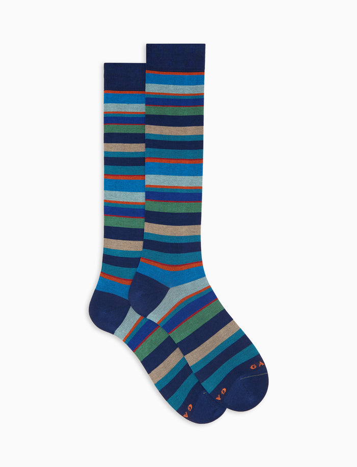 Calze lunghe uomo cotone righe multicolor blu