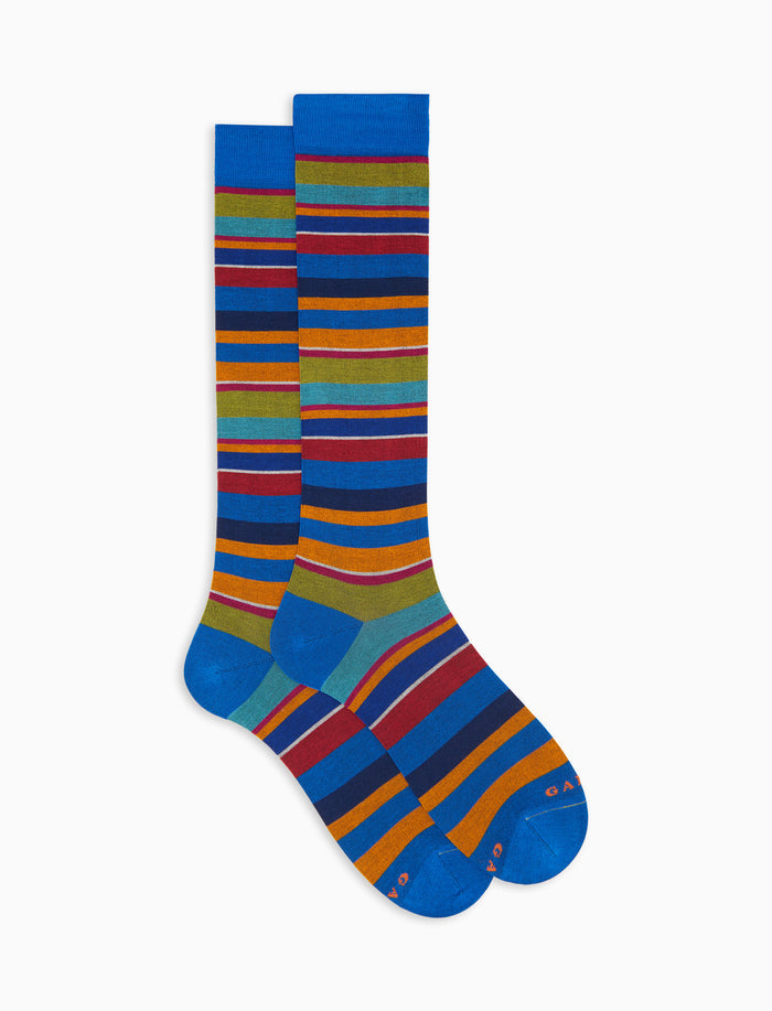 Calze lunghe uomo cotone righe multicolor blu