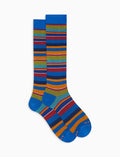 Calze lunghe uomo cotone righe multicolor blu