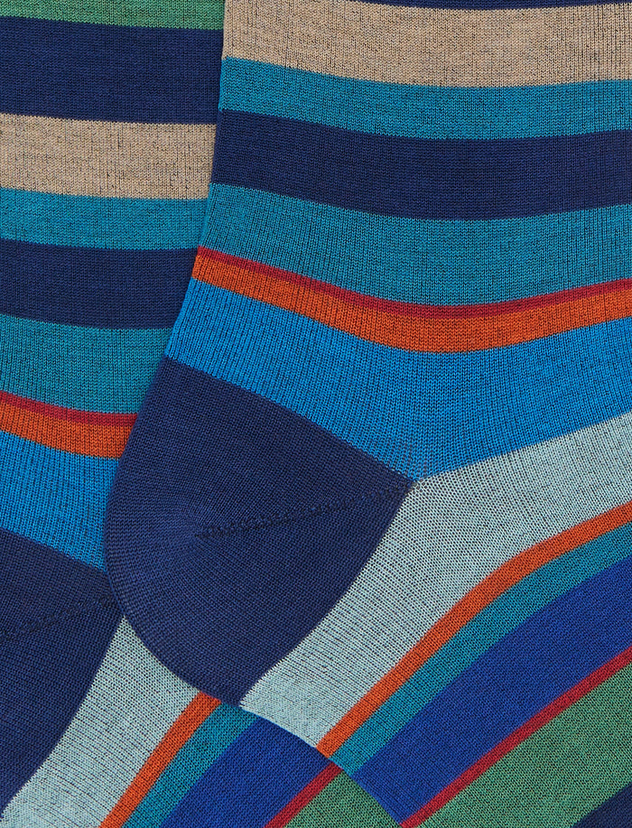 Calze lunghe uomo cotone righe multicolor blu