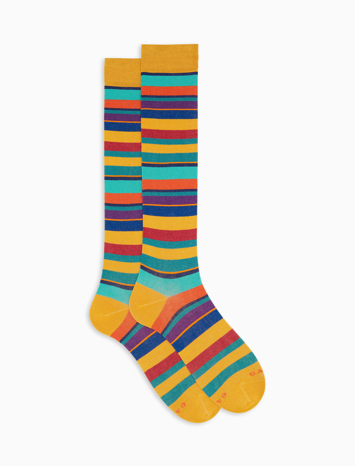 Calze lunghe uomo cotone righe multicolor giallo