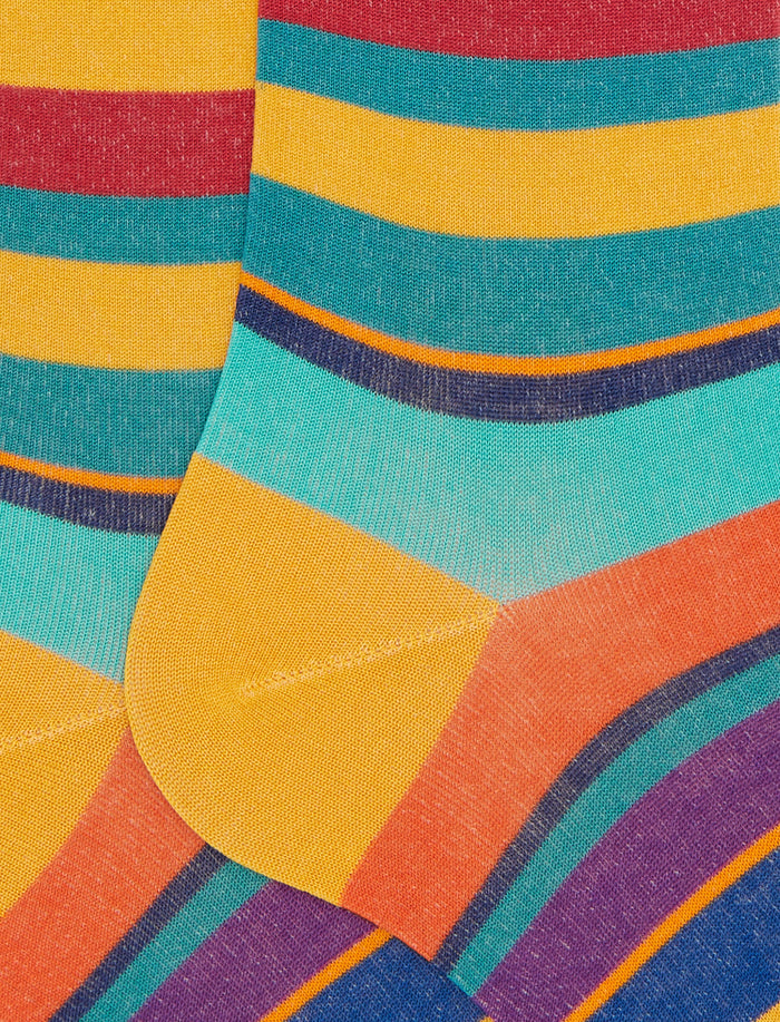 Calze lunghe uomo cotone righe multicolor giallo