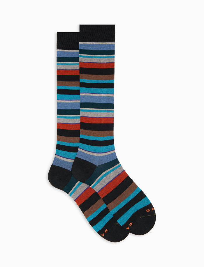 Calze lunghe uomo cotone righe multicolor nero