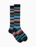 Calze lunghe uomo cotone righe multicolor nero