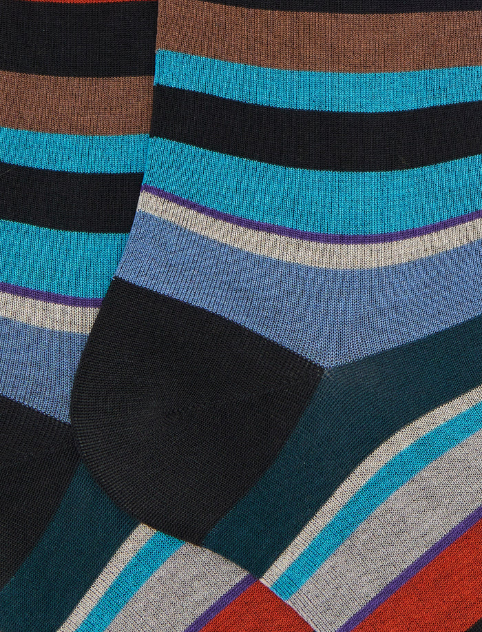 Calze lunghe uomo cotone righe multicolor nero