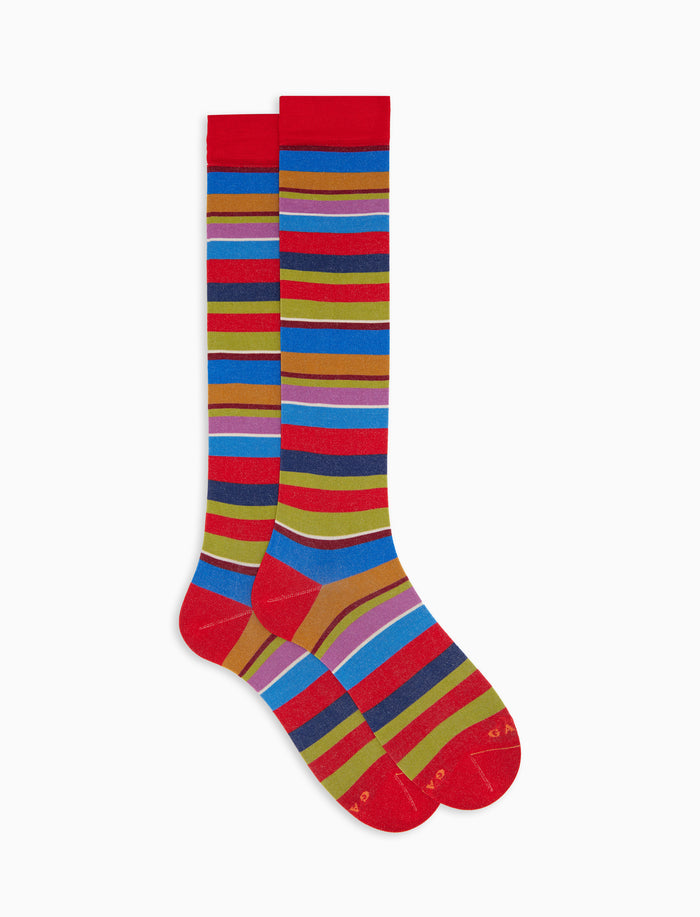 Calze lunghe uomo cotone righe multicolor rosso