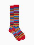 Calze lunghe uomo cotone righe multicolor rosso
