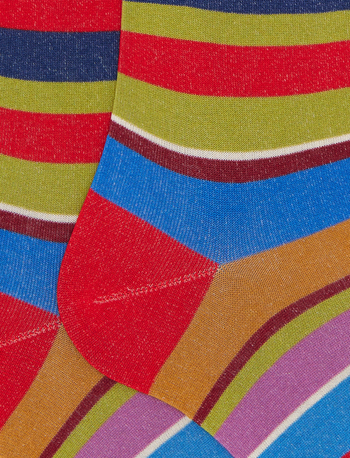 Calze lunghe uomo cotone righe multicolor rosso