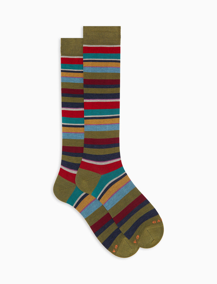 Calze lunghe uomo cotone righe multicolor verde