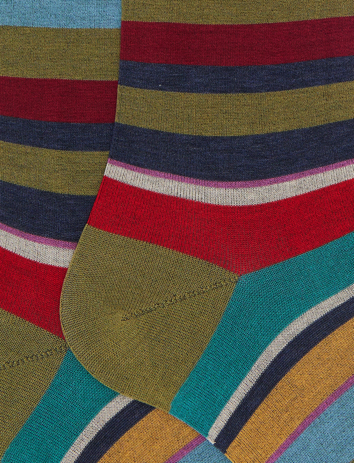 Calze lunghe uomo cotone righe multicolor verde