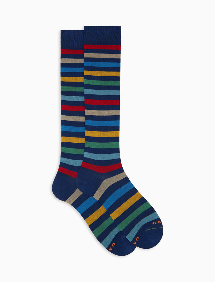 Calze lunghe uomo cotone righe pari blu