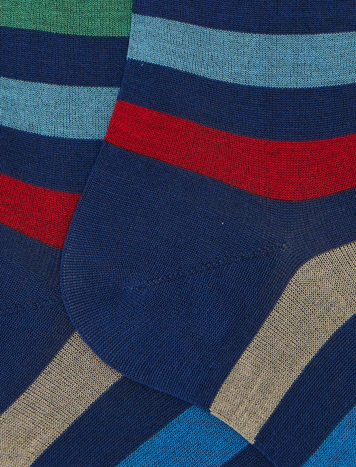 Calze lunghe uomo cotone righe pari blu
