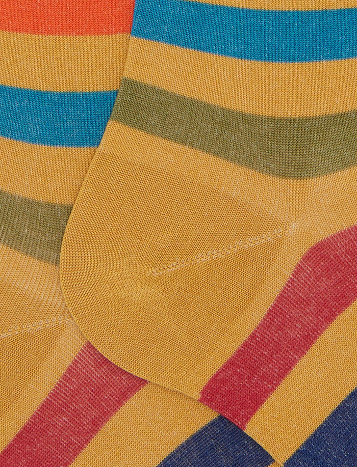 Calze lunghe uomo cotone righe pari giallo