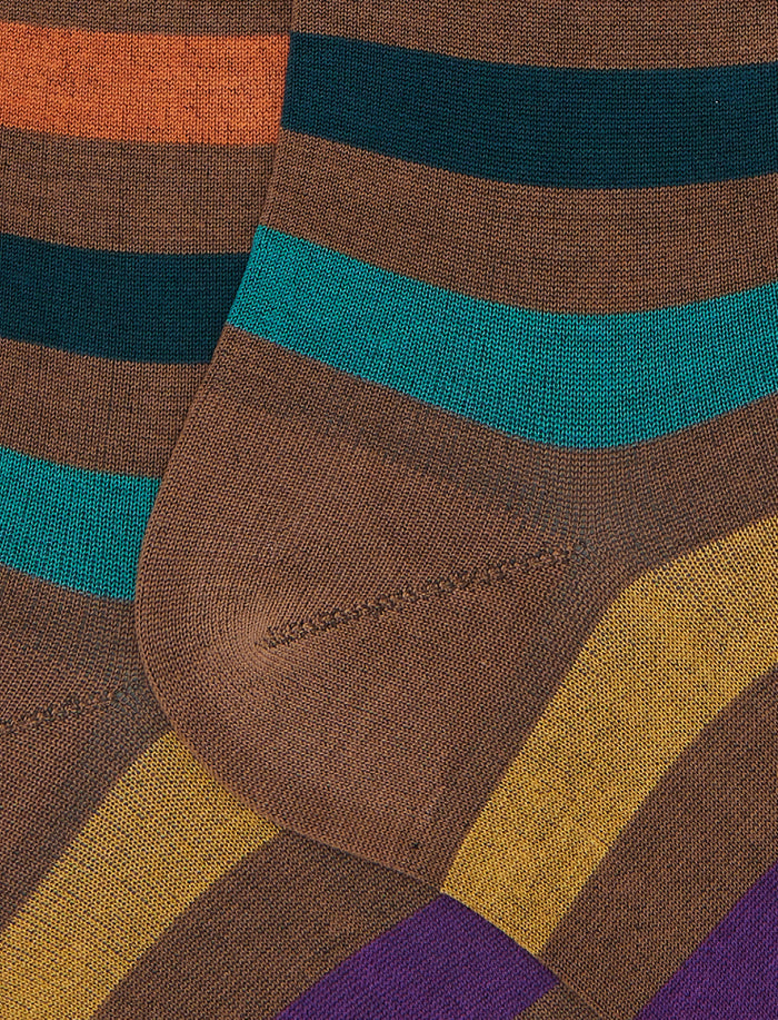 Calze lunghe uomo cotone righe pari marrone