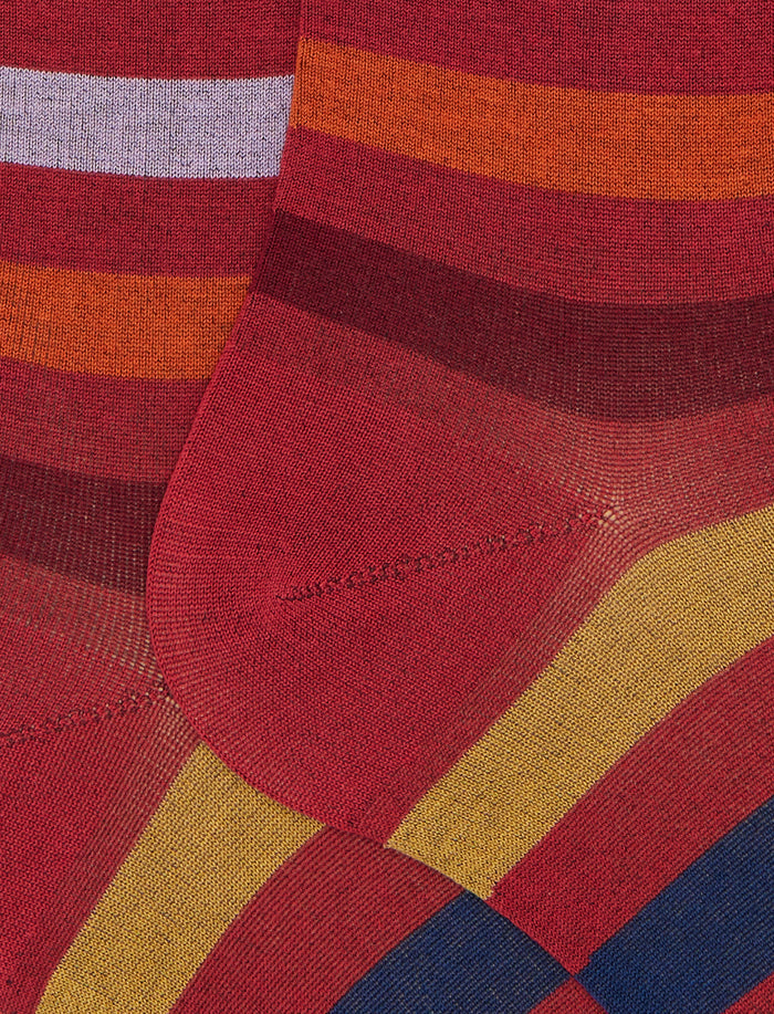 Calze lunghe uomo cotone righe pari rosso