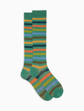 Calze lunghe uomo cotone righe pari verde