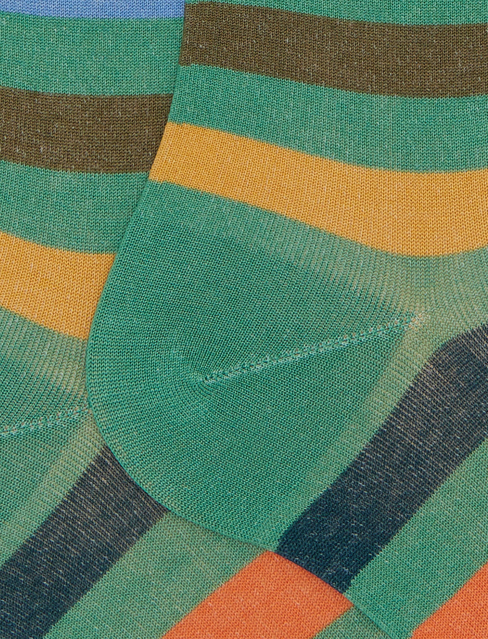 Calze lunghe uomo cotone righe pari verde