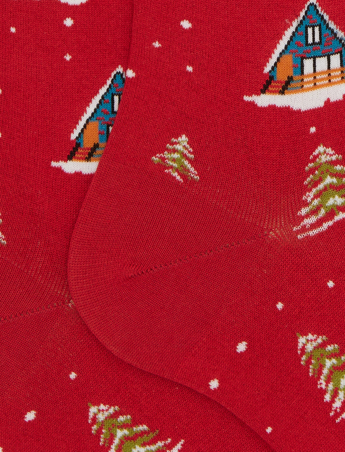 Calze lunghe uomo cotone rosso fantasia baite innevate - Gallo 1927 - Official Online Shop