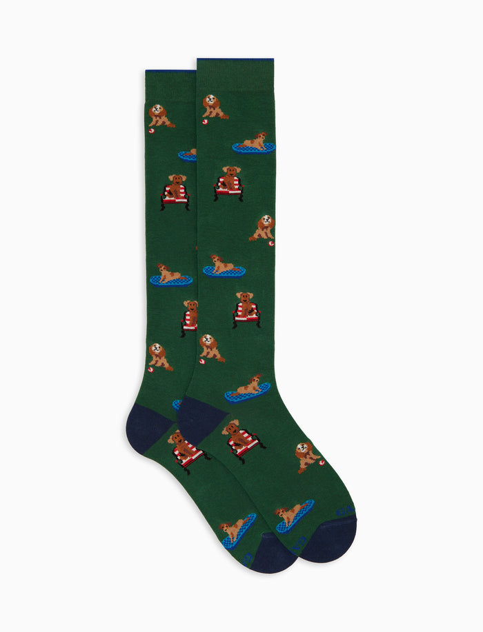 Calze lunghe uomo cotone verde fantasia cani - Gallo 1927 - Official Online Shop