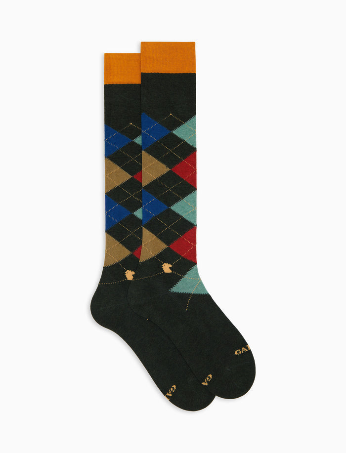 Calze lunghe uomo cotone verde fantasia intarsio - Gallo 1927 - Official Online Shop