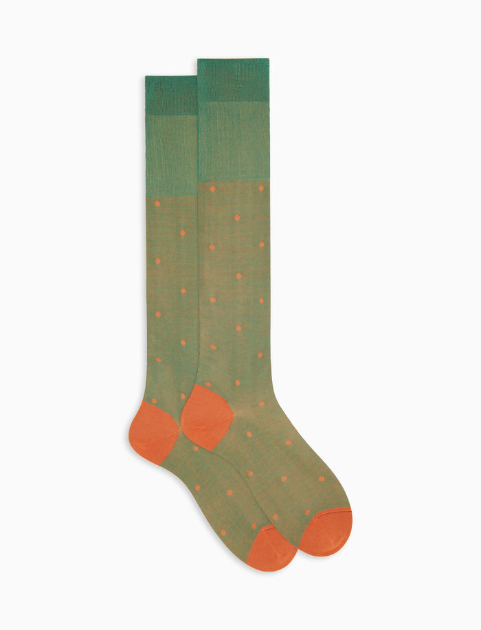 Calze lunghe uomo cotone verde fantasia pois su cangiante - Gallo 1927 - Official Online Shop