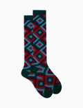 Calze lunghe uomo cotone verde fantasia rombi concentrici - Gallo 1927 - Official Online Shop