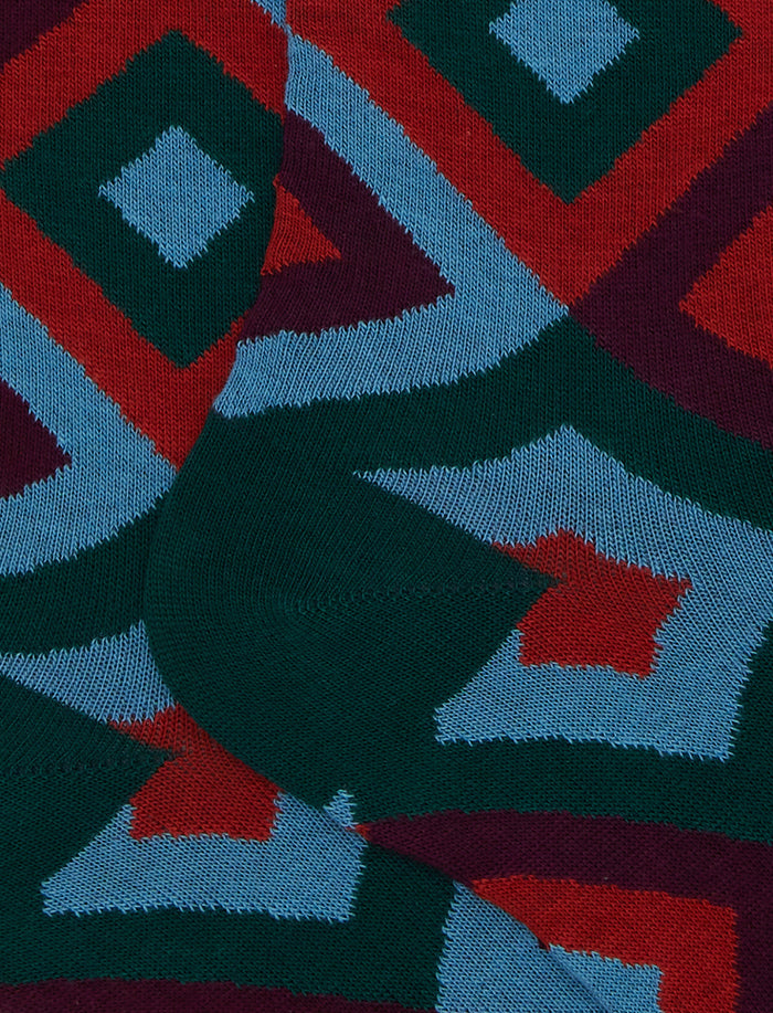 Calze lunghe uomo cotone verde fantasia rombi concentrici - Gallo 1927 - Official Online Shop