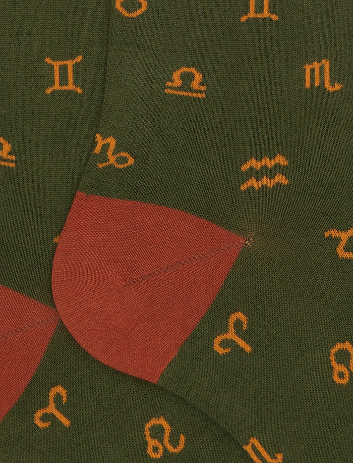 Calze lunghe uomo cotone verde fantasia segni zodiacali - Gallo 1927 - Official Online Shop