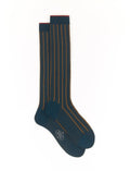 Calze lunghe uomo cotone verde pavone twin rib spaziata - Gallo 1927 - Official Online Shop