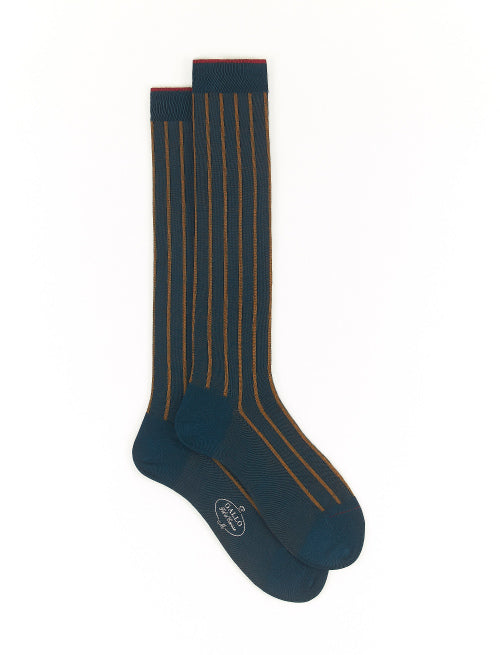 Calze lunghe uomo cotone verde pavone twin rib spaziata - Gallo 1927 - Official Online Shop