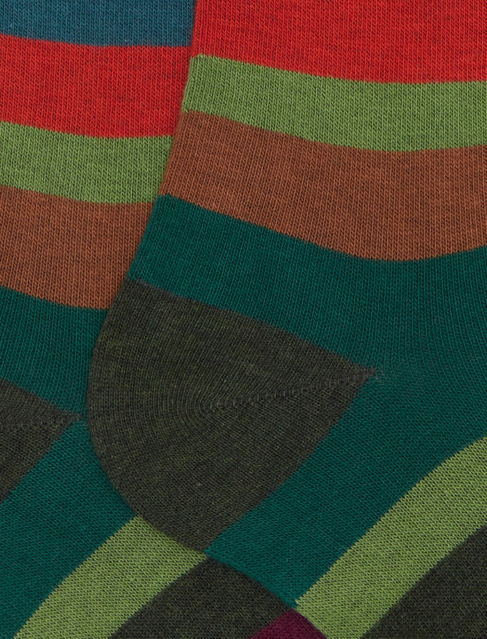 Calze lunghe uomo cotone verde righe multicolor a sette colori - Gallo 1927 - Official Online Shop