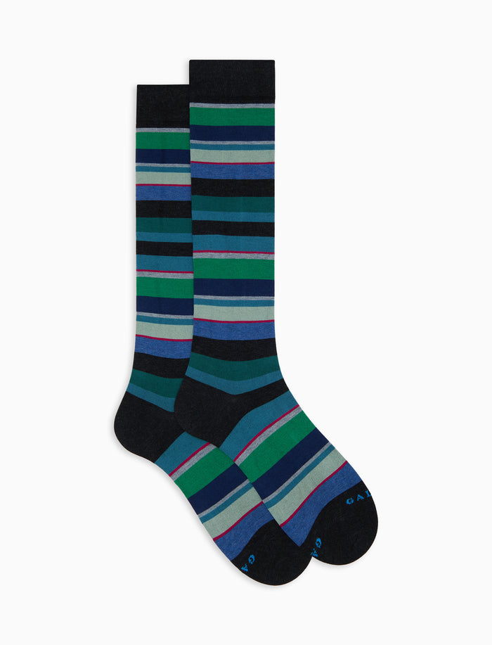 Calze lunghe uomo cotone verde righe multicolor - Gallo 1927 - Official Online Shop