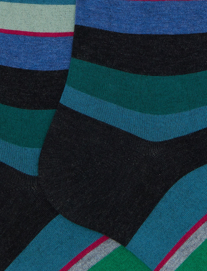 Calze lunghe uomo cotone verde righe multicolor - Gallo 1927 - Official Online Shop
