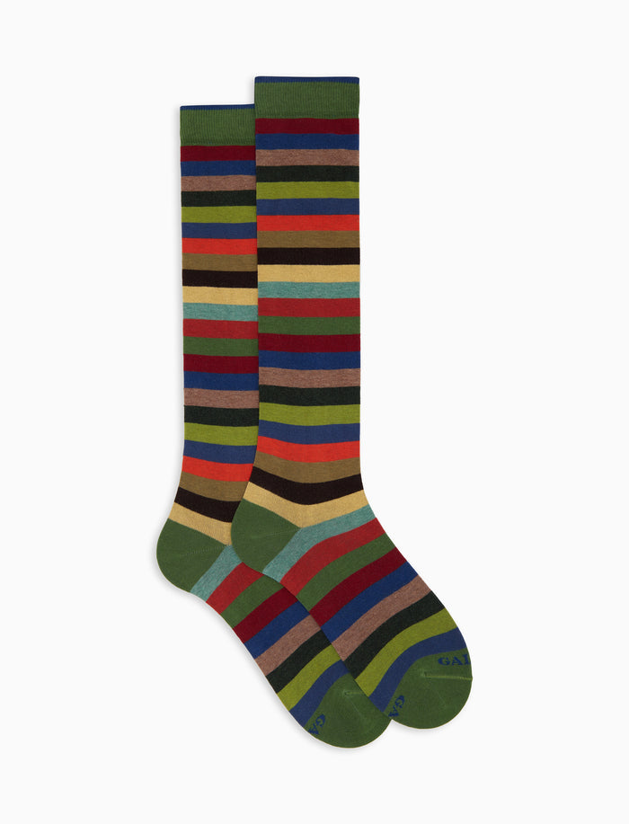 Calze lunghe uomo cotone verde righe pari - Gallo 1927 - Official Online Shop