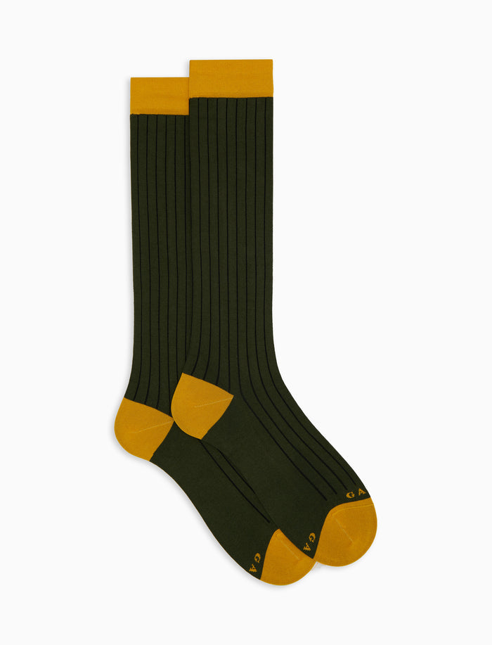 Calze lunghe uomo cotone verde tinta unita con contrasti - Gallo 1927 - Official Online Shop