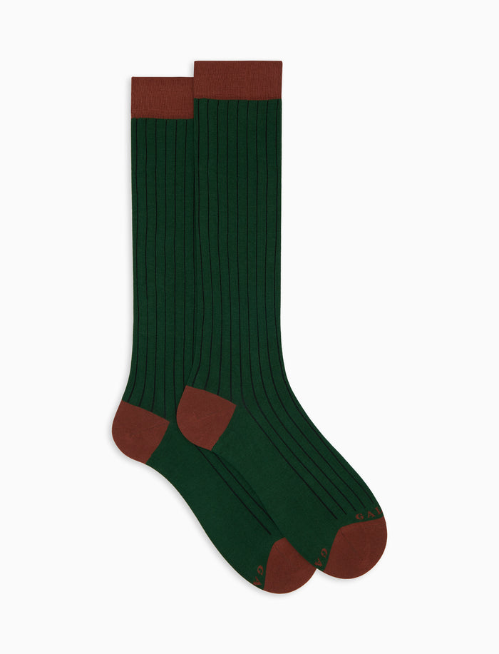 Calze lunghe uomo cotone verde tinta unita con contrasti - Gallo 1927 - Official Online Shop