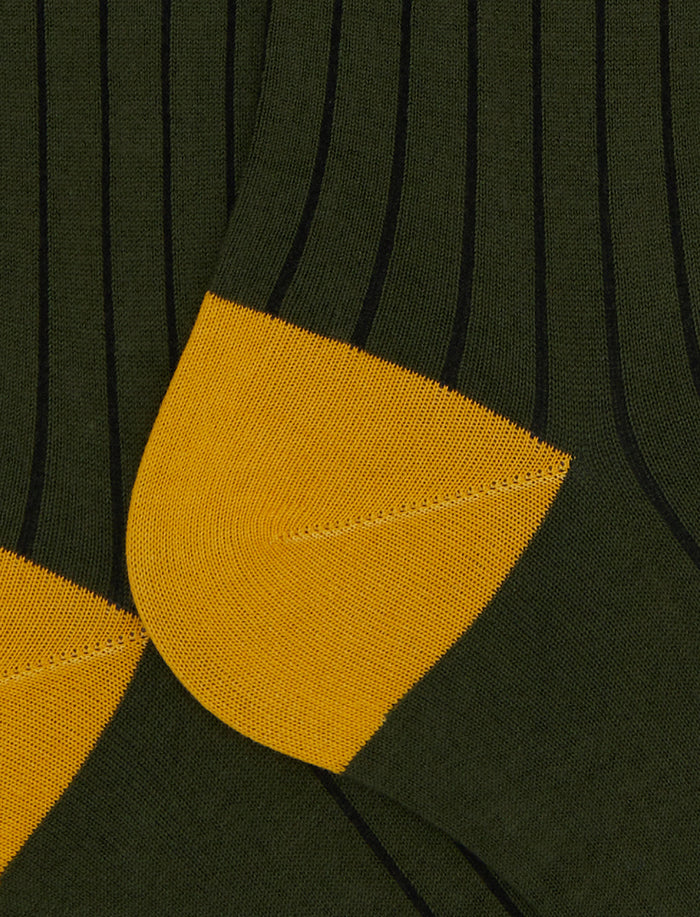 Calze lunghe uomo cotone verde tinta unita con contrasti - Gallo 1927 - Official Online Shop