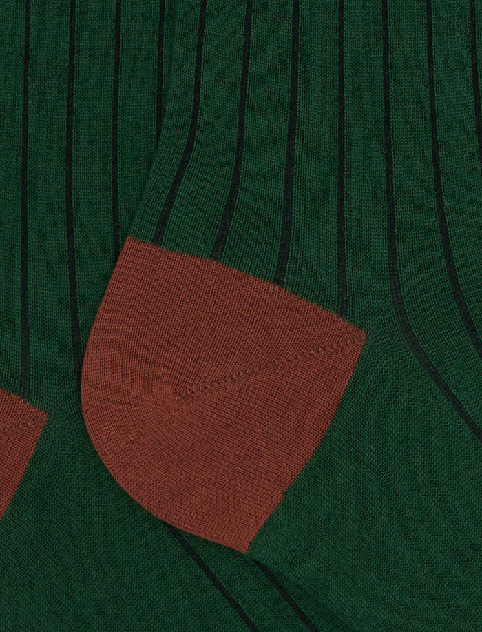 Calze lunghe uomo cotone verde tinta unita con contrasti - Gallo 1927 - Official Online Shop