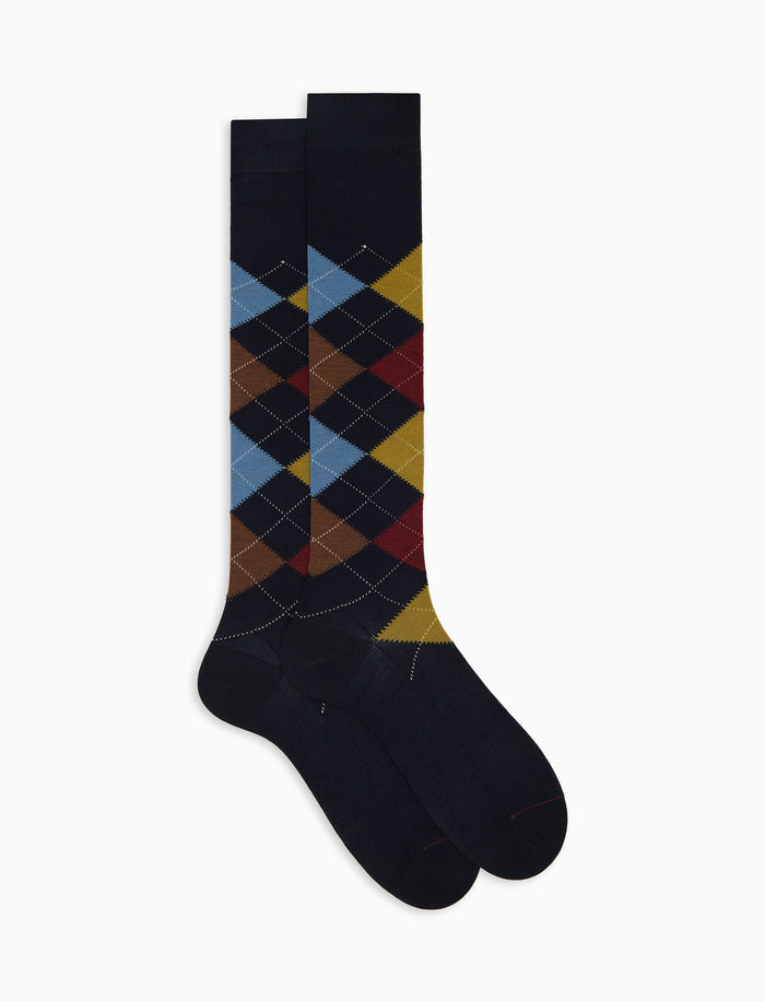 Calze lunghe uomo lana blu fantasia intarsio - Gallo 1927 - Official Online Shop