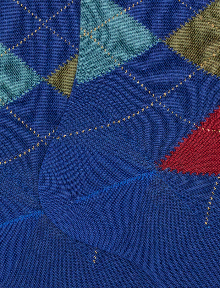 Calze lunghe uomo lana blu fantasia intarsio - Gallo 1927 - Official Online Shop